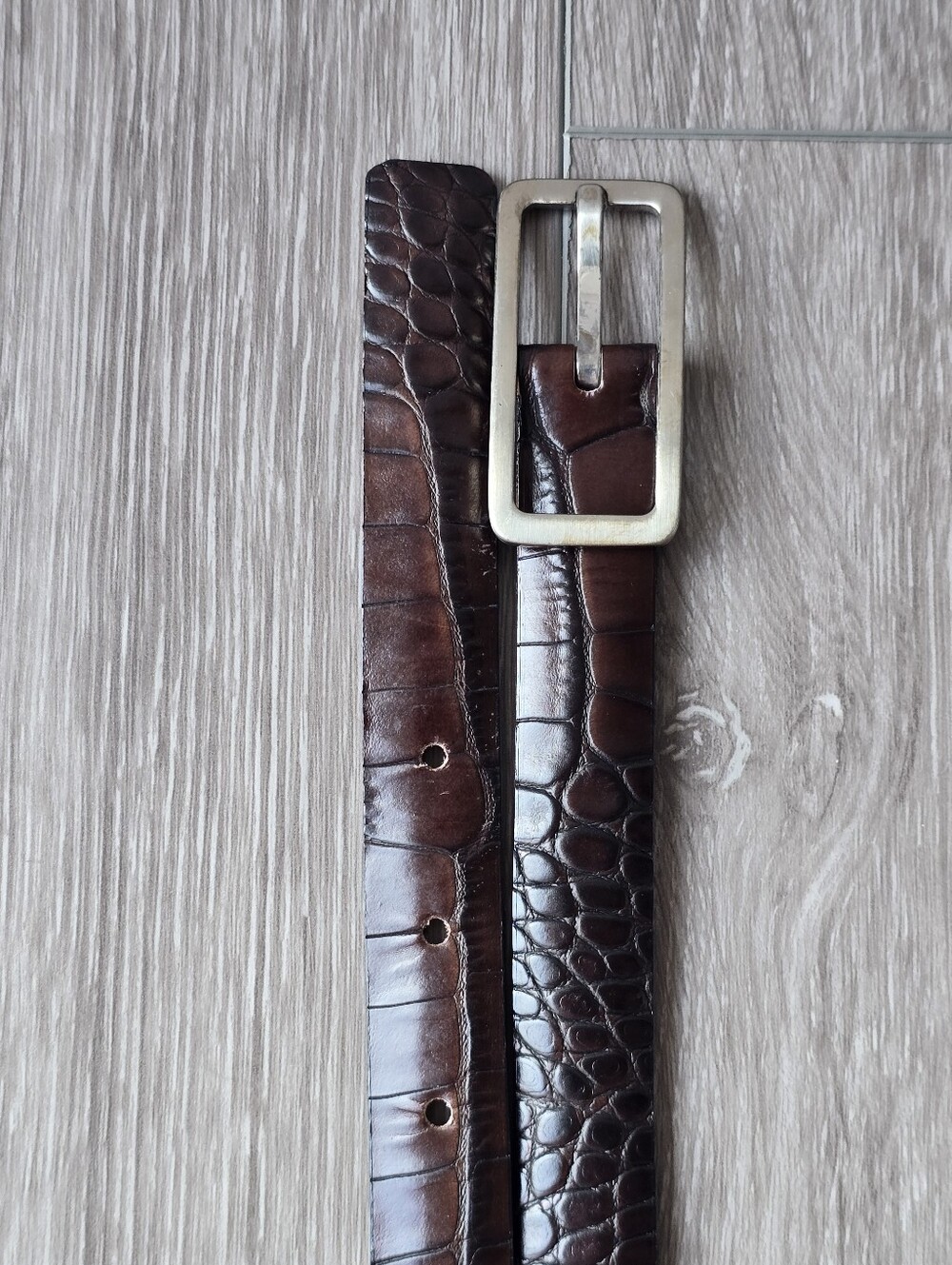Rene Lezard Brown Croc Embossed Leather Belt Silver Buckle Size Medium Germany